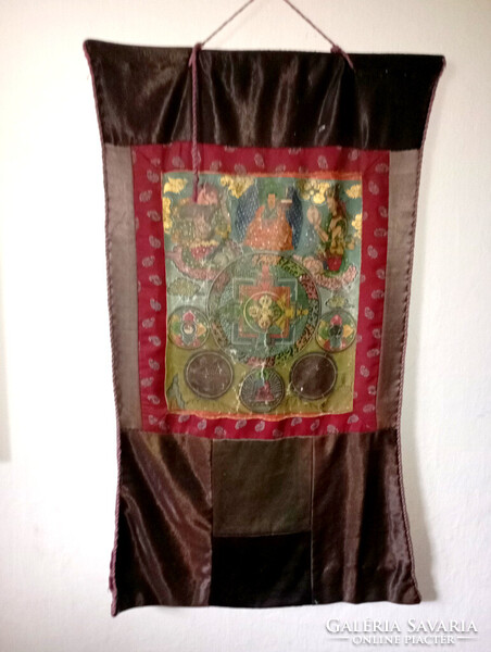ANTIK TIBETI BUDDHISTA THANGKA  KÉZMŰVES TEKERCSKÉP - SZANSZKRIT JELEKKEL- Art&Decoration