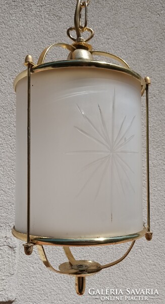 Art deco hengeres réz függölámpa starburst opál üveggel.. Alkudható.