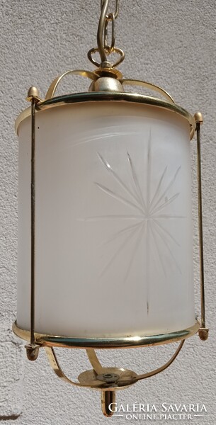 Art deco hengeres réz függölámpa starburst opál üveggel.. Alkudható.