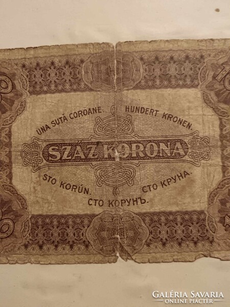 100 korona 1920-ból, elég viseltes állapotban