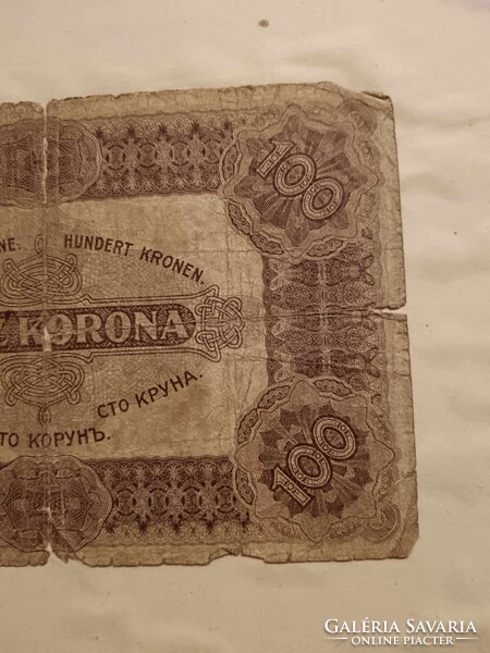 100 korona 1920-ból, elég viseltes állapotban
