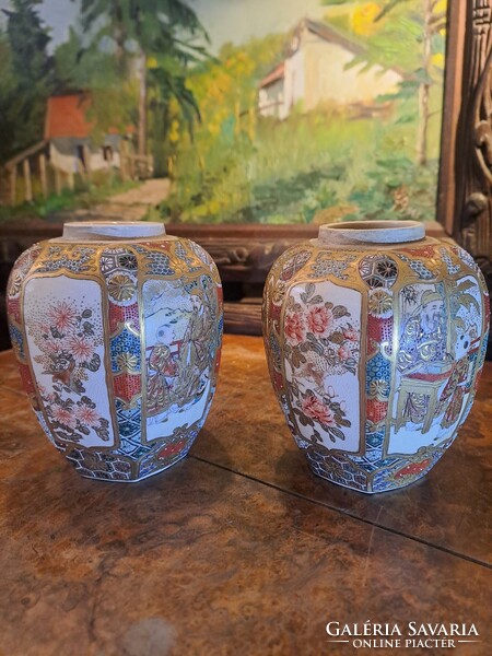 ANTIK JAPÁN SATSUMA PORCELÁN GYÖMBÉRTARTÓ PÁRBAN