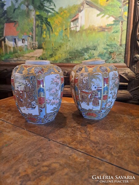 ANTIK JAPÁN SATSUMA PORCELÁN GYÖMBÉRTARTÓ PÁRBAN