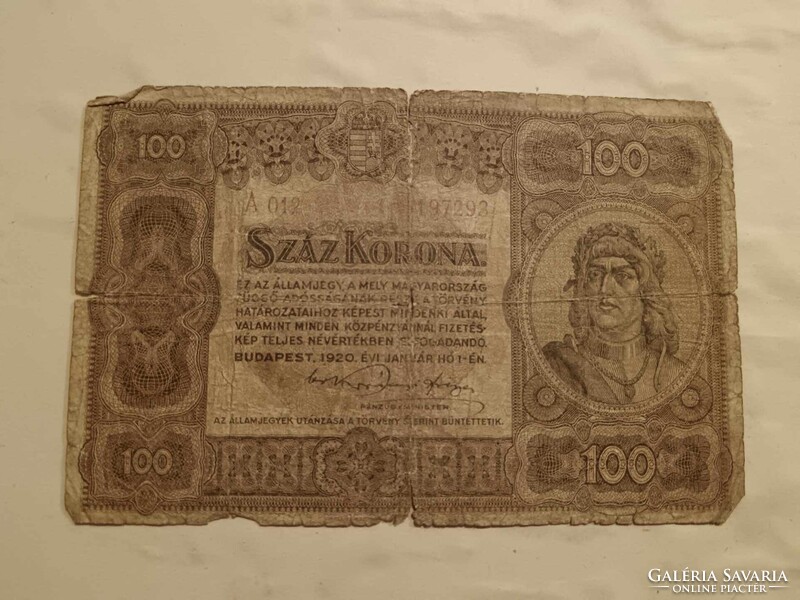 100 korona 1920-ból, elég viseltes állapotban