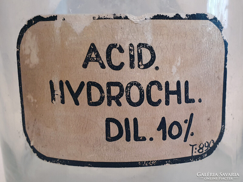 Antik, nagyméretű, vegyszeres laborüveg, patikai üveg, eredeti címkével. 3 literes, 28 cm magas