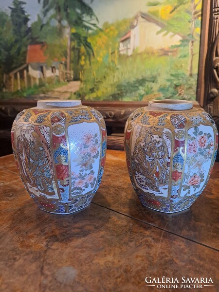 ANTIK JAPÁN SATSUMA PORCELÁN GYÖMBÉRTARTÓ PÁRBAN