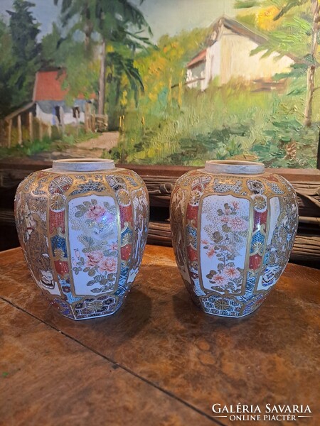 ANTIK JAPÁN SATSUMA PORCELÁN GYÖMBÉRTARTÓ PÁRBAN