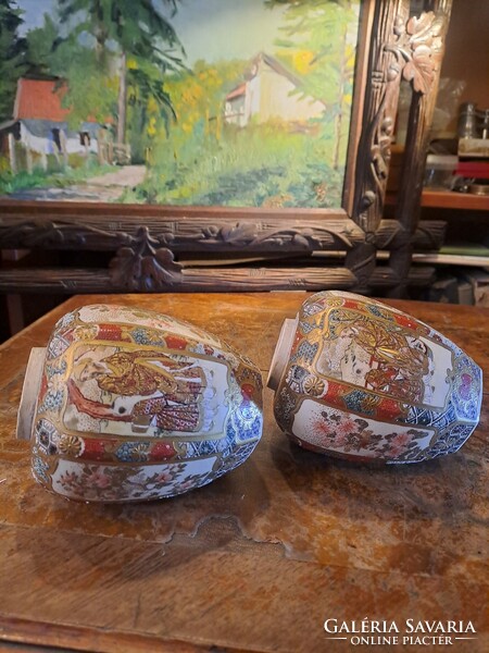 ANTIK JAPÁN SATSUMA PORCELÁN GYÖMBÉRTARTÓ PÁRBAN