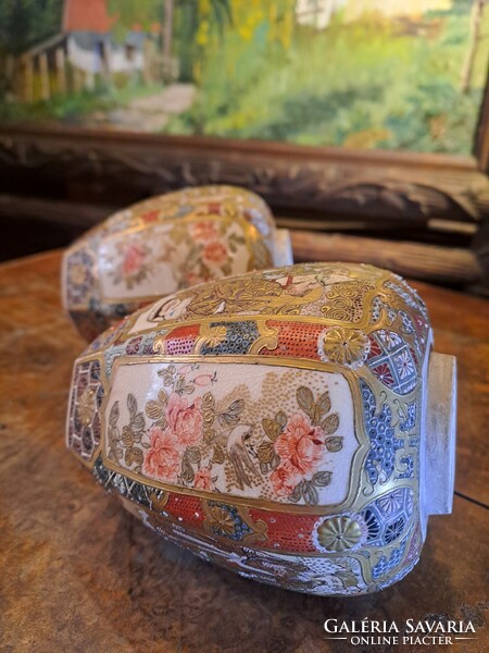 ANTIK JAPÁN SATSUMA PORCELÁN GYÖMBÉRTARTÓ PÁRBAN