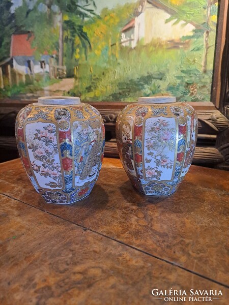 ANTIK JAPÁN SATSUMA PORCELÁN GYÖMBÉRTARTÓ PÁRBAN