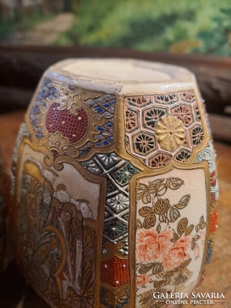 ANTIK JAPÁN SATSUMA PORCELÁN GYÖMBÉRTARTÓ PÁRBAN