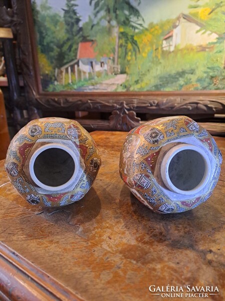 ANTIK JAPÁN SATSUMA PORCELÁN GYÖMBÉRTARTÓ PÁRBAN