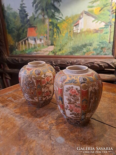 ANTIK JAPÁN SATSUMA PORCELÁN GYÖMBÉRTARTÓ PÁRBAN