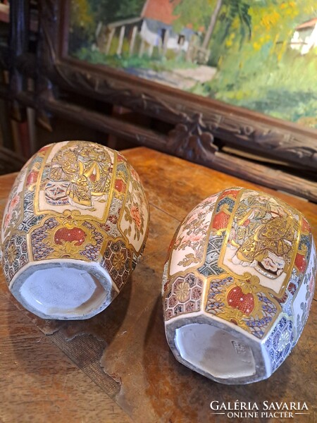 ANTIK JAPÁN SATSUMA PORCELÁN GYÖMBÉRTARTÓ PÁRBAN