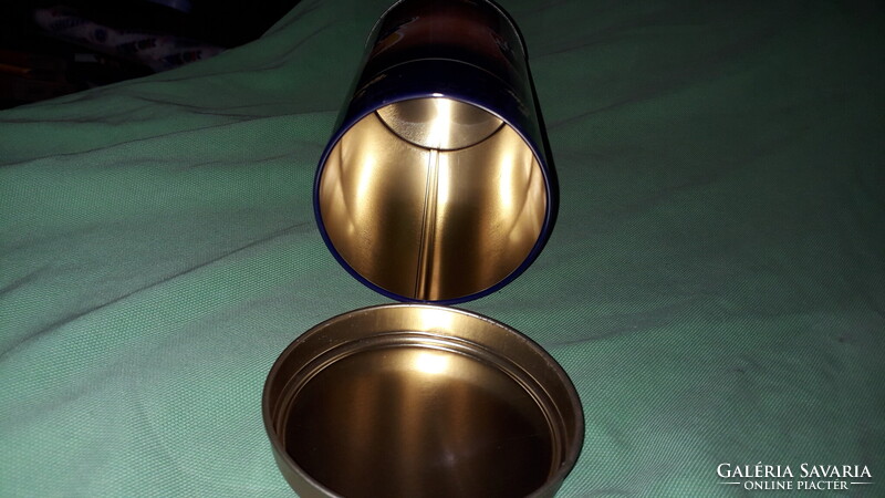 Retro fém lemez TCHIBO kávés színes HIBÁTLAN kör kávé tároló díszudoboz 16 x 8 cm a képek szerint