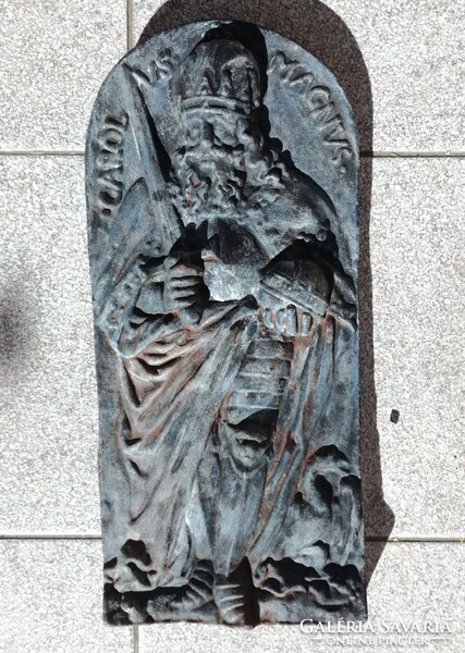 Nagy Károlyt ábrázoló nehéz öntöttvas plakett, relief, falidísz