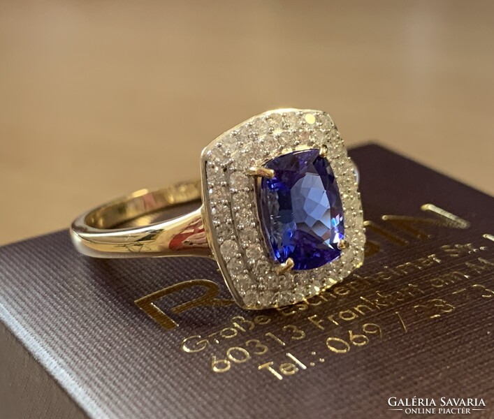 2.48ct Tanzanit 0.50 ct Brillekkel gyönyörű arany gyűrű.ÚJ.Igazolással
