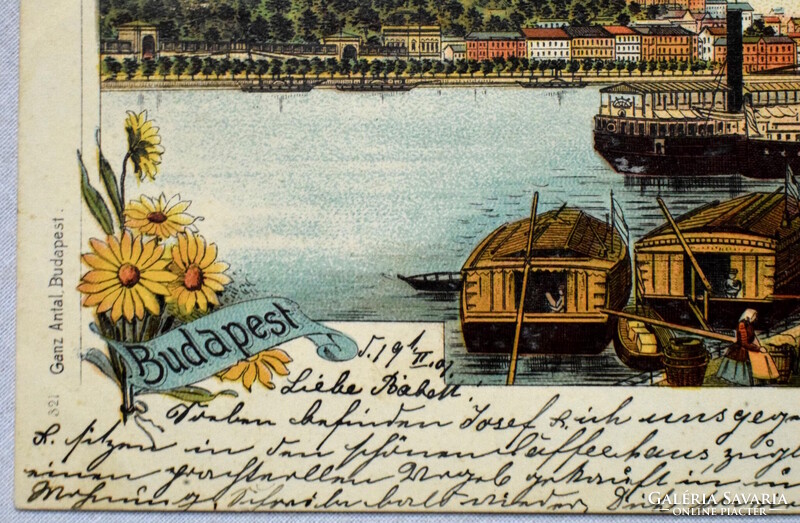 Budapest - Buda látképe a kir. várral - Ganz litho képeslap  1901