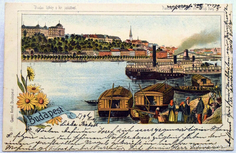 Budapest - Buda látképe a kir. várral - Ganz litho képeslap  1901