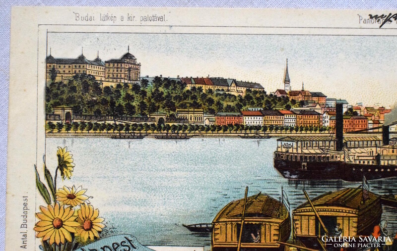 Budapest - Buda látképe a kir. várral - Ganz litho képeslap  1901