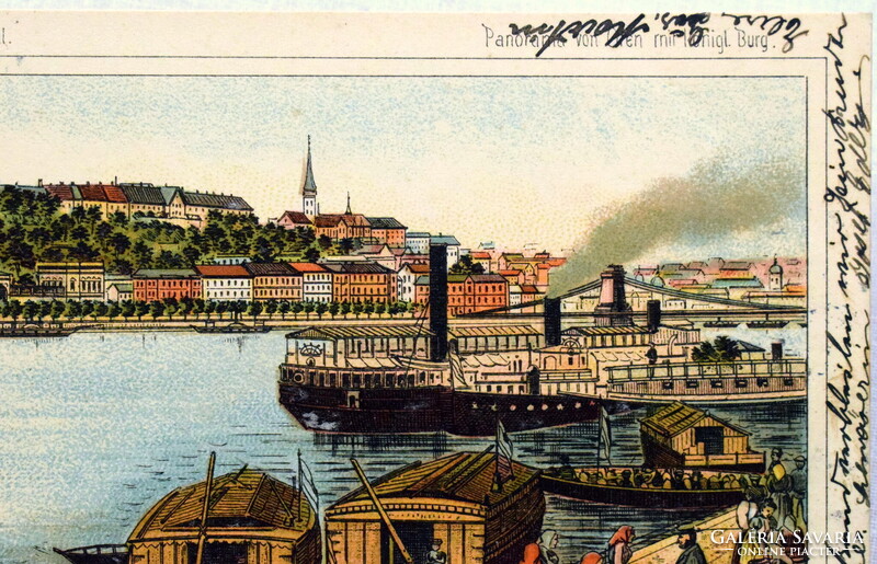 Budapest - Buda látképe a kir. várral - Ganz litho képeslap  1901