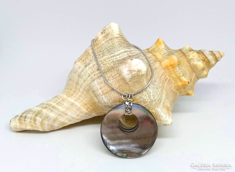 Paua Abalone kagyló fánk medál kígyó láncon S23230