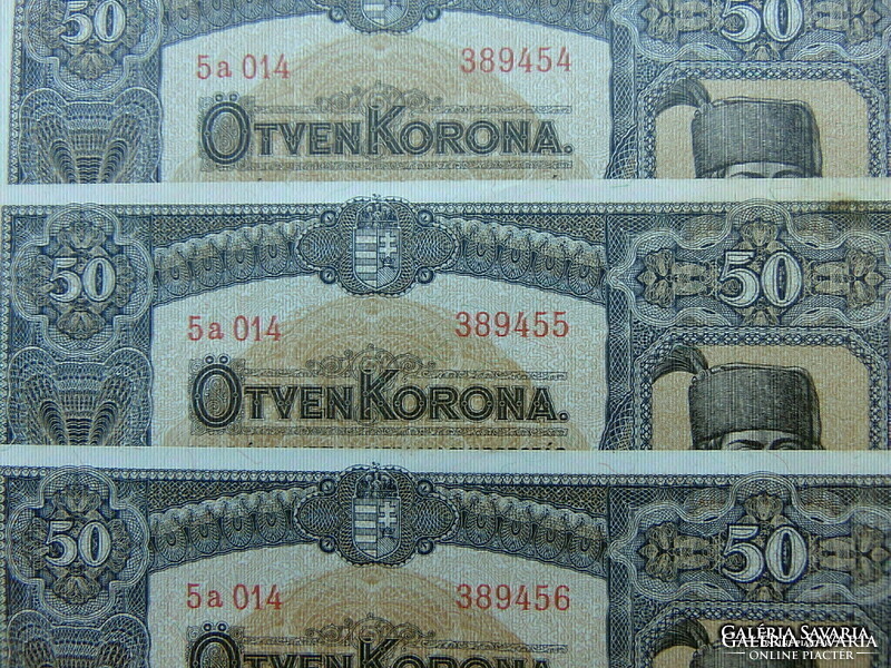 3 darab 50 korona 1920 Sorszámkövető Hajtatlan bankjegyek !