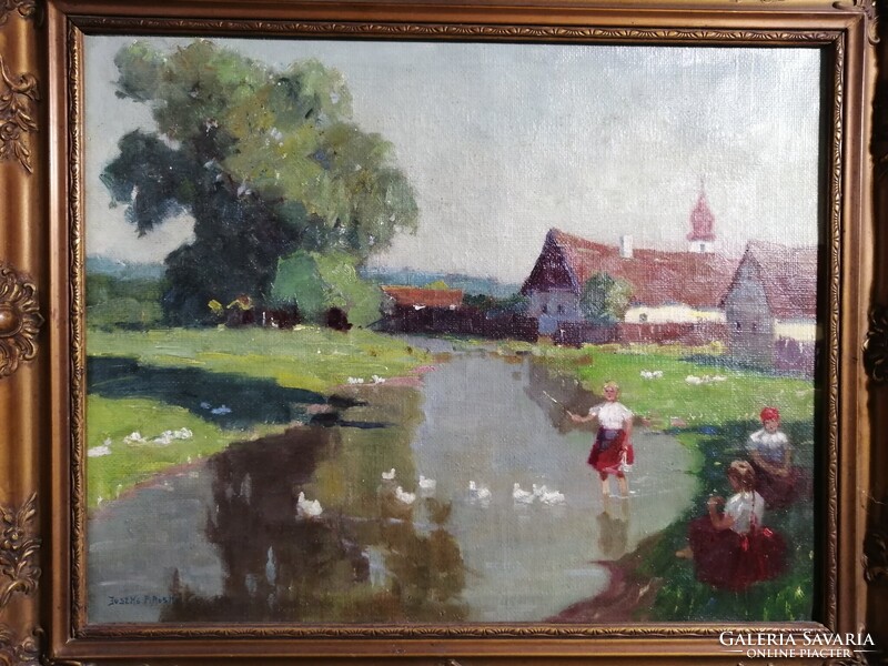 JUSZKÓ PIROSKA /1907-1999/ - LÁNYOK A FOLYÓPARTON
