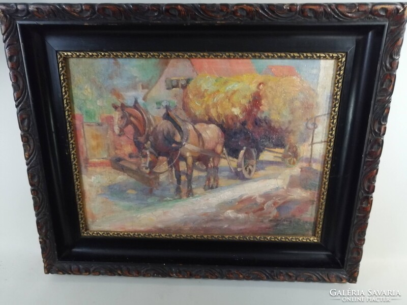KARL WILHELM BERGMÜLLER /1864-1928/ NÉMET FESTŐMŰVÉSZNEK TULAJDONÍTVA - LOVAS SZEKÉR, SZÉNÁSKOCSI