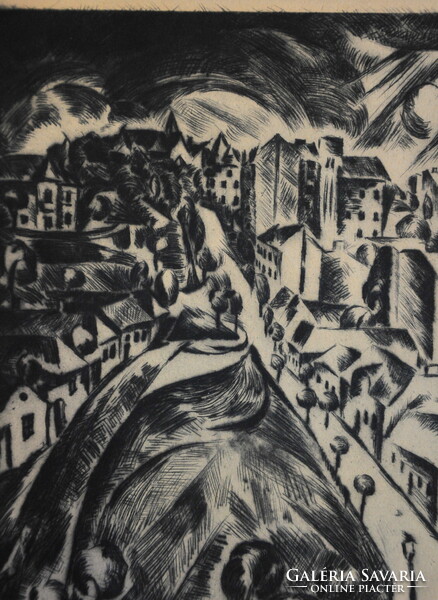Schönberger Armand (1885-1974): Városi látkép, rézkarc