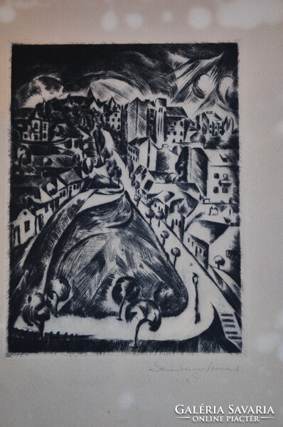 Schönberger Armand (1885-1974): Városi látkép, rézkarc