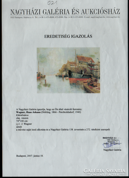 Hans Johann WAGNER (1866-1940) Híres Német festőművész alkotása. Eredeti, jelzett, eredeti igazolás!
