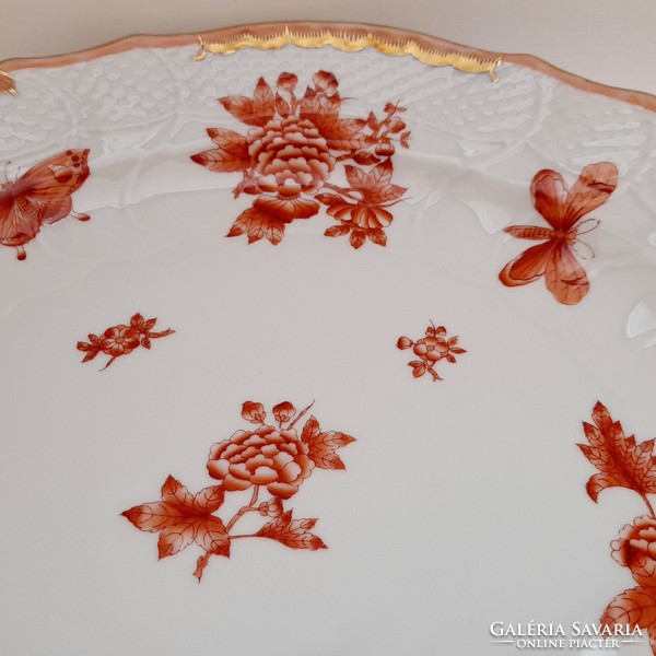 Herendi Viktória mintás orange óriás kínáló tál, süteményes tál (35,5 cm)