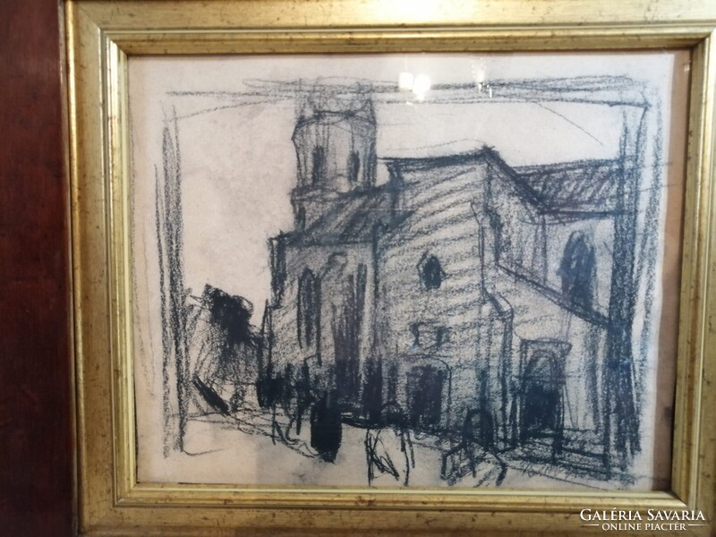 BERKI VIOLA /1932-2001/ - UTCARÉSZLET TEMPLOMMAL