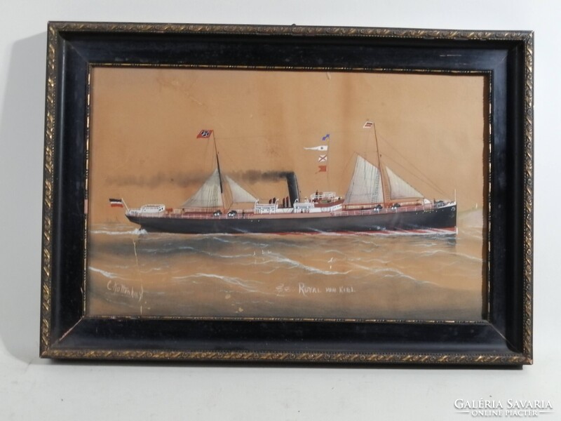 S S ROYAL VON KIEL - JELZETT ANTIK TEMPERA FESTMÉNY