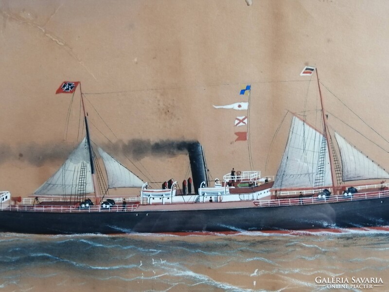 S S ROYAL VON KIEL - JELZETT ANTIK TEMPERA FESTMÉNY