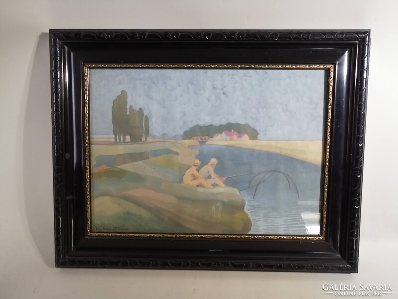 MIHÁLY ISTVÁN /1886-1970/ - HORGÁSZOK A FOLYÓPARTON