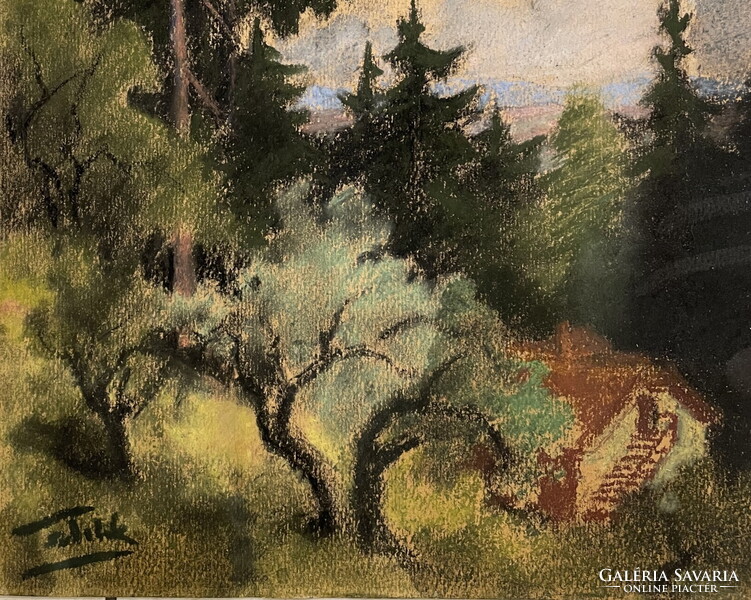 Eredetiségigazolással,számláva,Sztelek Norbert (1884 - 1956):Erdélyi táj ,kerettel 65 x 54 cm
