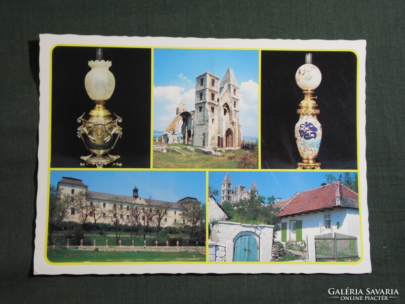 Képeslap,Zsámbék,mozaik,Templom rom,Zichy-kastély,utca  látkép,részlet, 1986-