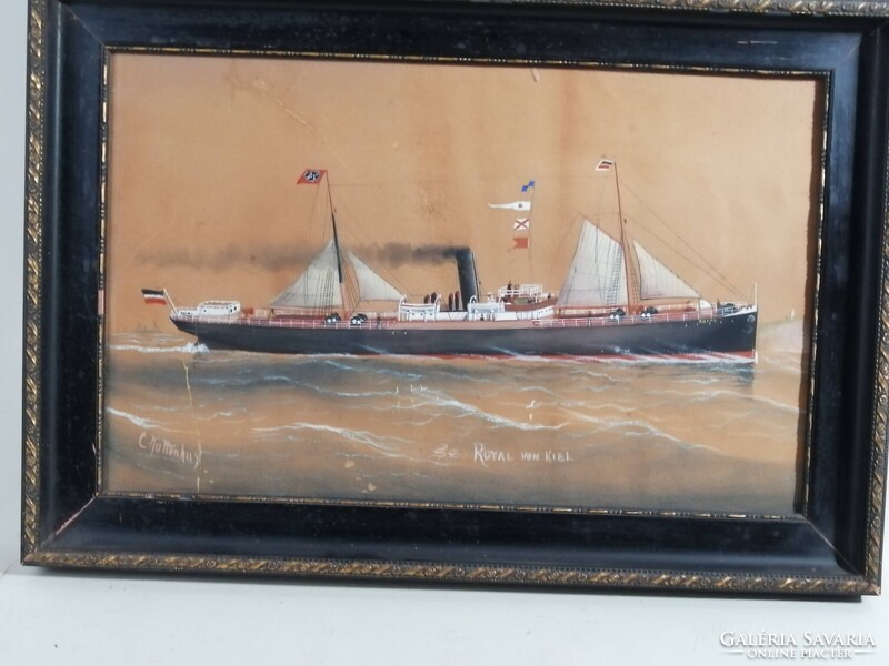S S ROYAL VON KIEL - JELZETT ANTIK TEMPERA FESTMÉNY
