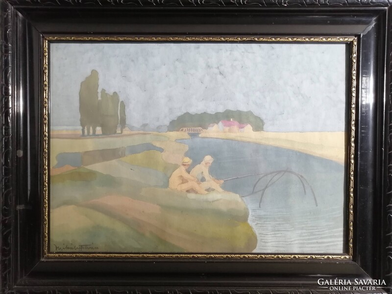 MIHÁLY ISTVÁN /1886-1970/ - HORGÁSZOK A FOLYÓPARTON