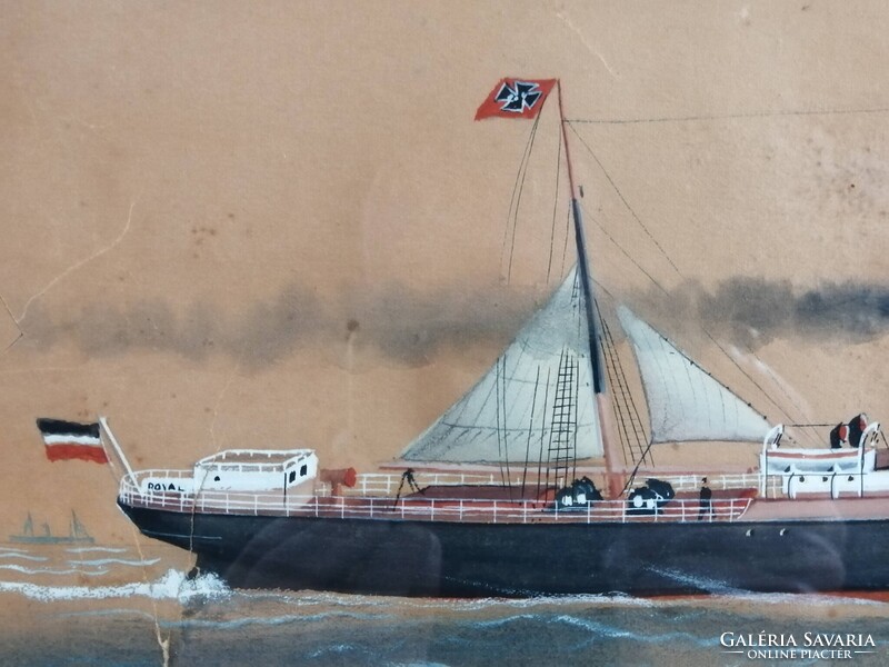 S S ROYAL VON KIEL - JELZETT ANTIK TEMPERA FESTMÉNY