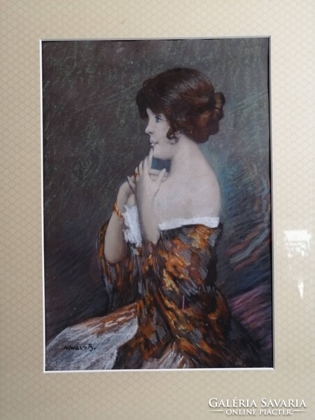 ART DECO HÖLGYPORTRÉ - JELZETT PASZTELL KÉP