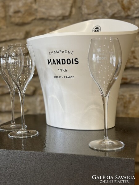MANDOIS Champagne pezsgős készlet - kétpalackos jégveder és 12 kristálypohár - Esküvői ajándék szett