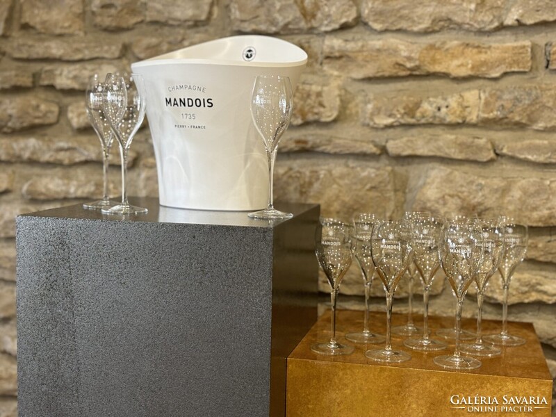 MANDOIS Champagne pezsgős készlet - kétpalackos jégveder és 12 kristálypohár - Esküvői ajándék szett