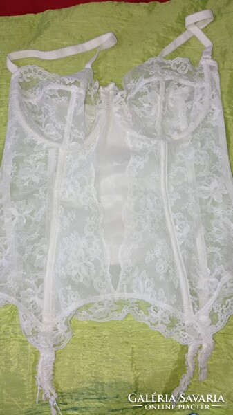 Vintage 85 D harisnyatartós hófehér csipke fehérnemű
