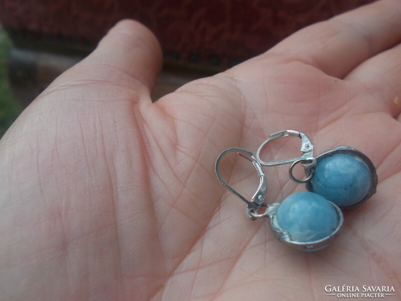 Ezüst valódi akvamarin FOGLALATOS fülbevaló