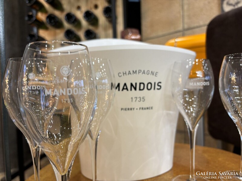 MANDOIS Champagne pezsgős készlet - kétpalackos jégveder és 12 kristálypohár - Esküvői ajándék szett