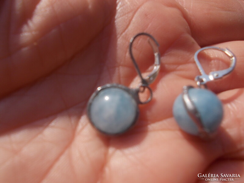 Ezüst valódi akvamarin FOGLALATOS fülbevaló