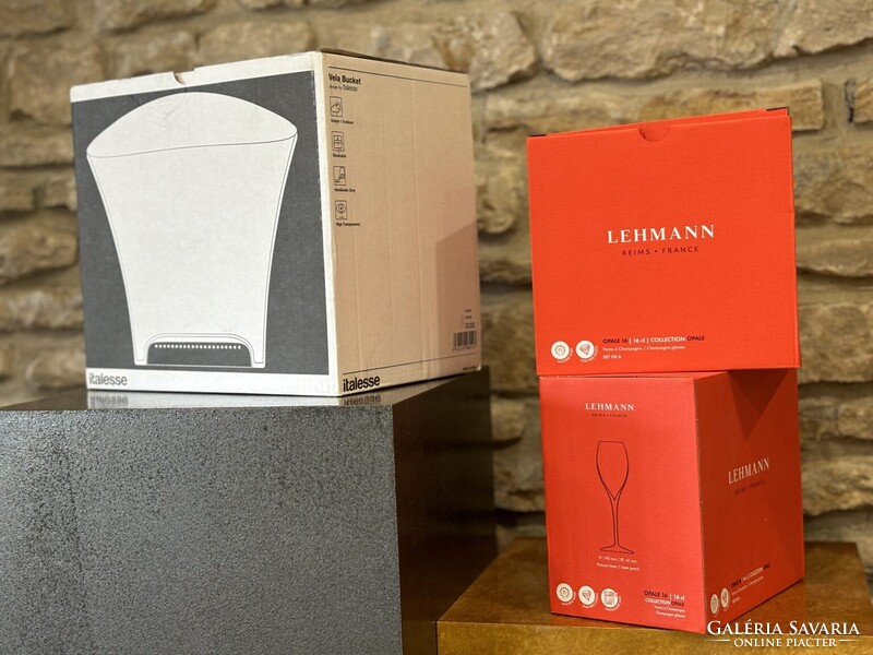 MANDOIS Champagne pezsgős készlet - kétpalackos jégveder és 12 kristálypohár - Esküvői ajándék szett